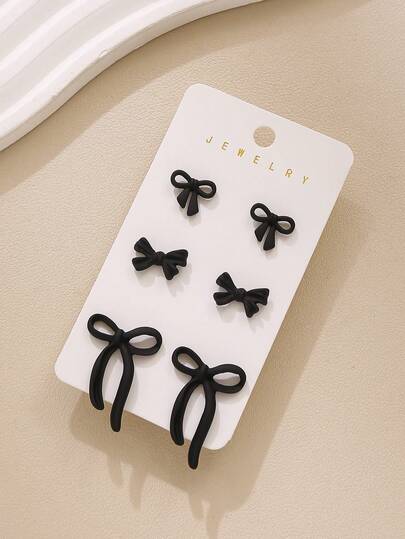 6pcs/Set Black Bow Earrings, Minimalist Sweet And Chic Style, Suitable For Daily, Office, Festival Occasions, Fashion Statement Jewelry, Perfect Gift For Her, Multifunctional Earrings For Girls And Women
