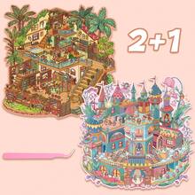 3D立体DIY微缩景观贴纸，舒缓压力疗愈场景贴纸，热带雨林小屋，铃兰城堡，适合作为礼物、办公用品、家居用品、教室用品、娱乐玩具、学生计划本用品、景观DIY装饰贴纸、剪贴簿用品。 - 場景貼紙 - 查看 15