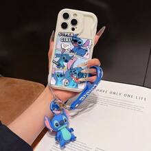 Disney Has Authorized, Phone Case - Chain Set, The Stitch Lilo & Stitch Phone Case Plus A Silicone 3D Or Fluffy Style Stitch Bracelet With Metallic Ring Removable Bracelet, Stitch And Angel Pattern, Compatible With Iphone 17/16/15/14/13/12/11/XS/XR/X Plus Pro Max, Wavy Design Phone Case For Girl, A Stylish Cartoon Summer Phone Case, The Perfect Gift Choice, Phone Protection, Durable Phone Cover, Great Gift For Friends And Family - Màu trắng kiểu A - Xem 1