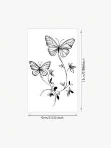 1 pieza Tatuaje temporal lavable de mariposa y enredadera con dibujo minimalista, de estilo fresco y versátil para la cintura/costado, resistente al agua y dura de 2 a 3 días - Negro - Ver 6