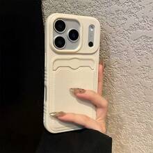 1pc Lychee Texture Card Slot Phone Case Compatible With Apple 17 Pro Max, 17, 16, 15, 14, 13, 12, 11 Pro Max/Pro, Shock-Proof, Anti-Fingerprint, Protective Cover - White - View 2