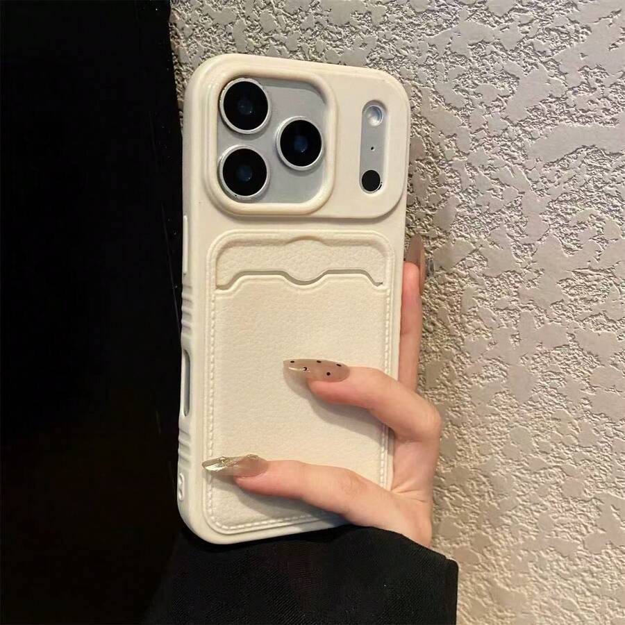 1pc Lychee Texture Card Slot Phone Case Compatible With Apple 17 Pro Max, 17, 16, 15, 14, 13, 12, 11 Pro Max/Pro, Shock-Proof, Anti-Fingerprint, Protective Cover