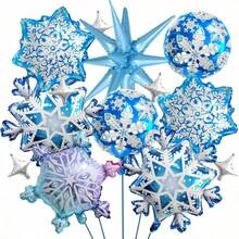 冰雪奇缘主题雪花气球套装，蓝色和紫色雪花铝箔气球，适用于嘉年华、婚礼、生日装饰、冬季派对和圣诞节 - 如圖 - 查看 4