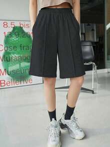1 pieza Shorts tipo bermuda casuales deportivos cómodos de ajuste holgado para niñas, primavera verano otoño - Negro - Ver 8