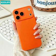 1 pieza Funda de teléfono suave de TPU de color naranja mate sólido Koolife, con gran diseño de recorte de cámara, protección anti-golpes, accesorio de moda diario, compatible con Apple 17/17 Pro/17 Pro Max - Naranja - Ver 3