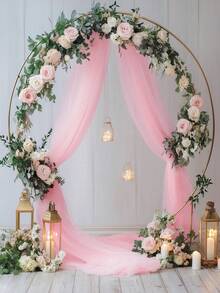 Cortina de tela de gasa blanca, adecuada para la decoración del arco de boda, cortina de ventana de ceremonia y decoración de fiestas, con drapeado estilo bufanda - rosa - Ver 6