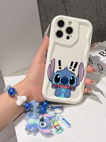 Disney Has Authorized, Phone Case - Chain Set, The Stitch Lilo & Stitch Phone Case Plus A Silicone 3D Or Fluffy Style Stitch Bracelet With Metallic Ring Removable Bracelet, Stitch And Angel Pattern, Compatible With Iphone 17/16/15/14/13/12/11/XS/XR/X Plus Pro Max, Wavy Design Phone Case For Girl, A Stylish Cartoon Summer Phone Case, The Perfect Gift Choice, Phone Protection, Durable Phone Cover, Great Gift For Friends And Family - Kiểu trắng B - Xem 5