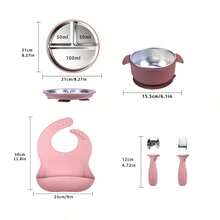 5pcs/4pcs Stainless Steel Tableware Set, Baby Feeding Utensils, Weaning Tools, Bibs, Stainless Steel Plates, Stainless Steel Bowls, Stainless Steel Forks & Spoons - Multicolor - View 5