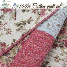 Cozy Line Home Fashions 100% Cotton Hand Piecing Real Patchwork Red Teal Khaki Floral Country Reversible Coverlet Bedspread Quilt Bedding Set For All Seasons (Red Aqua, Queen / King -3 Piece) - Red Aqua - 查看 2