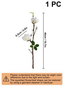 1 pieza Magnolia artificial, tallo de flor falsa de plástico simple para bodas, fiestas, decoración de días festivos, San Valentín, regalo - Blanco - Ver 2