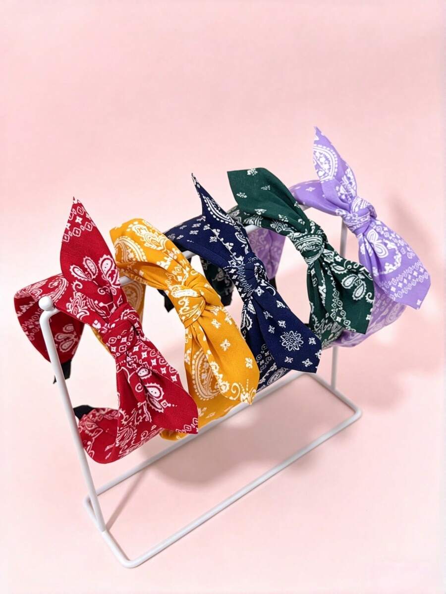 Bộ 3 băng đô nơ in họa tiết Paisley, băng đô cài tóc kiểu khăn bandana cổ điển dành cho nữ, băng đô rộng chống trượt thích hợp cho sử dụng hàng ngày và đi nghỉ mát. - Nhiều màu - Xem 1