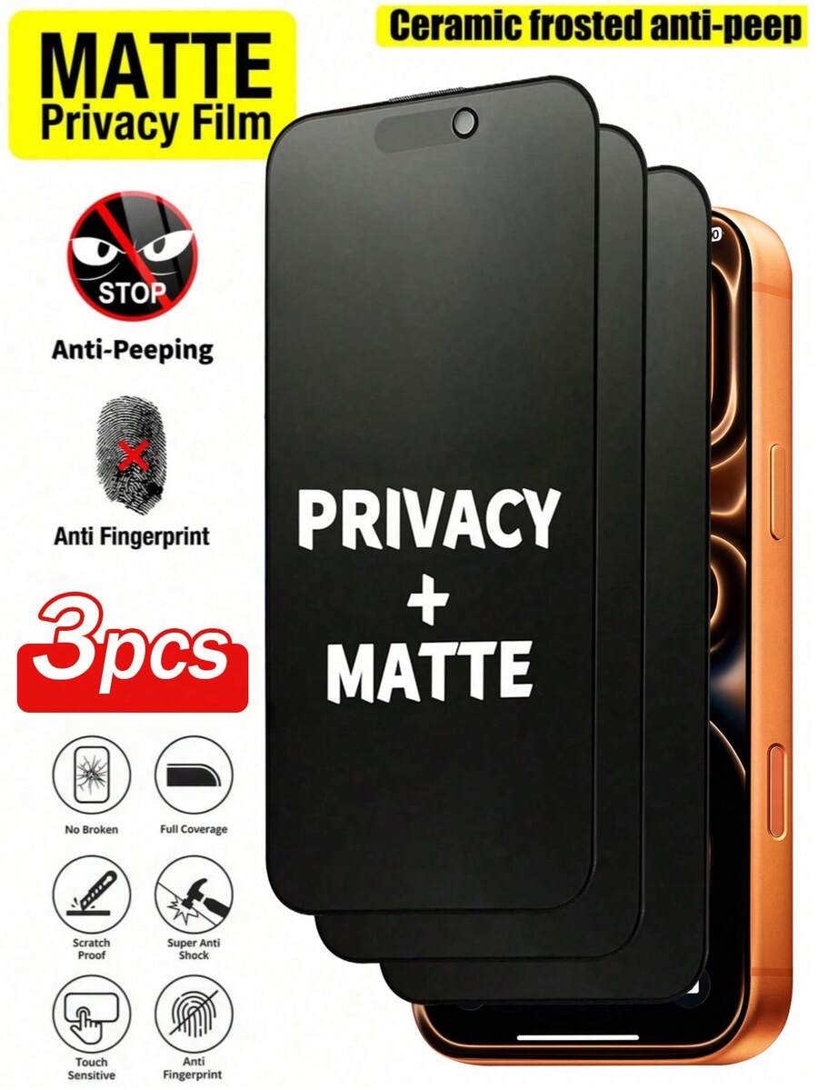 MIGAE 3片装磨砂隐私屏幕保护膜，兼容 17 Pro Max [6.9英寸] | 采用TPU软膜材质（非钢化玻璃/陶瓷膜），防碎防震 | 隐私功能确保屏幕内容仅正面可见 | 屏幕保护必备，适用于日常、办公、居家等多种场景 | 手机屏幕保护膜 | 手机配件 | 防窥 | 防水 | 防震 | 防摔 | 防刮