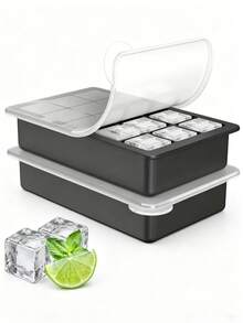 Bandeja de cubitos de hielo de silicona de 15 cubos con tapa a prueba de fugas - Diseño apilable, apto para lavavajillas, portátil y de ahorro de espacio para cócteles, bebidas, comidas para llevar, enfriamiento de bebidas, almacenamiento compacto, molde de alta calidad, almacenamiento en congelador, bartenders en casa - Multicolor - Ver 3
