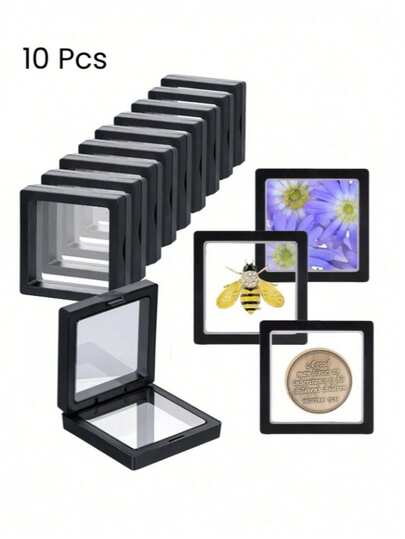 10 Pcs Elegant Black 3D Floating Display Case With Elastic Film - Dustproof Plastic Jewelry Storage Box For Necklace, Bracelet, Ring, Coin, Ear Stud, Pin - Ideal For Retail And Personal Use, Modern Style, Tabletop Mount, Buckle Closure, Polished Finish, Personal Jewelry Display | Fashion Display Box | Secure Buckle Box, Jewelry Display Box, Jewelry Box
