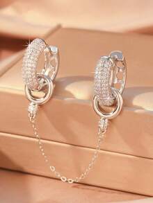 1 Set Women's Gold & Silver Double Hoop Earrings, Fully Paved Rhinestone Detachable Earring Pendant, Fashionable Jewelry Gift, Niche Design, Unique Accessory, Versatile Daily Wear - Multicolor - View 10