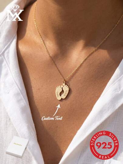 This 925 Sterling Silver Necklace Is Warm And Cute, With A Unique Design That Can Be Customized With Engraved Text. The Pendant Is In The Shape Of A Footprint, And Can Be Engraved With The English Names And Birthdays Of Family Members. It Is A Beautiful Jewelry Accessory Suitable As A Gift For Mothers, Family, Friends, And Loved Ones On Occasions Like Thanksgiving, Christmas, And Birthdays.
