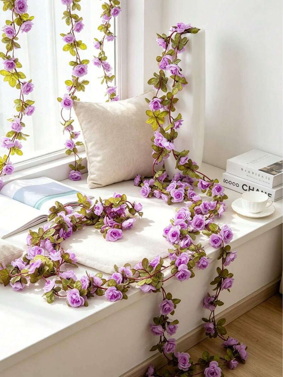 Dây hoa hồng nhân tạo 1/4 chiếc, quà tặng Ngày Valentine, trang trí nhà cửa, dây hoa trang trí bàn ăn, bình hoa, nhà hàng, phòng ngủ, địa điểm tổ chức đám cưới, vật liệu cắm hoa sân vườn ngoài trời, trang trí bàn, vật trang trí trung tâm, hoa nhân tạo, hoa nhựa, quà tặng Ngày Valentine - Nhiều màu - Xem 1