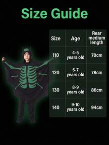 Kids Glow-In-The-Dark Bat Cape Set | Halloween Glow Skeleton Costume, Festival Performance Outfit, Dark Character Cosplay - Black - View 8