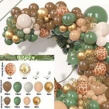 Juego de 97 piezas de guirnalda de globos con temática de parque de vida silvestre de la selva, globos verdes, café y con estampado animal. Globos de papel de aluminio y lentejuelas para fiestas de cumpleaños con temática de jirafa, decoraciones de baby shower, ceremonias de graduación y decoraciones de fiestas de baile - juego de globos - Ver 6