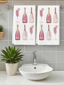 2pcs Champagne Color Kitchen Towels, Champagne Lover's Gift, Watercolor Style Dish Towels, Kitchen Drying Towels/Hand Towels - Pink - View 8
