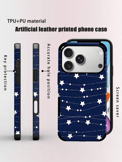 1pc Minimalist Star Pattern Faux Leather Soft Protective Shock-Proof Dustproof Handmade Skin Case Suitable For Apple 17 Pro Max/16 Pro Max/16 Plus/13 Pro Max/14 Pro Max 13 14 11 12 Pro 11/15 Pro, Galaxy S24 Ultra, With Speaker Hole Design, Suitable As Holiday Gift