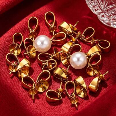 20 chiếc đầu móc hạt cườm mạ vàng 18K bằng thép không gỉ 304, móc kẹp, đầu nối mặt dây chuyền ngọc trai, phụ kiện làm trang sức DIY cho hạt cườm và mặt dây chuyền ngọc trai, không gây dị ứng và chống oxy hóa.