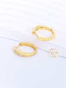 Khuyên tai vòng bằng bạc 925 không gây dị ứng, đính đá Cubic Zirconia, thiết kế tối giản tinh tế, phù hợp để đeo hàng ngày, quà tặng sinh nhật. - Vàng - Xem 5