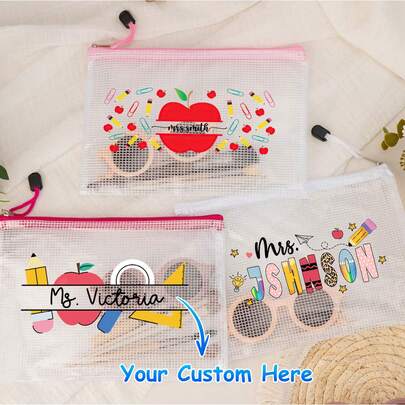 Bolsa de oficina personalizada para maestros, estuche de lápices con nombre personalizado, útiles escolares, caja de lápices personalizada para maestros, regalo del Día del Maestro, bolsa con cremallera pequeña y a prueba de agua con patrón de letras personalizado
