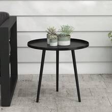Outdoor Side Table, Garden Table, Round Patio Table, Steel, Ø 40 X H 50 Cm, Black - Black - View 1