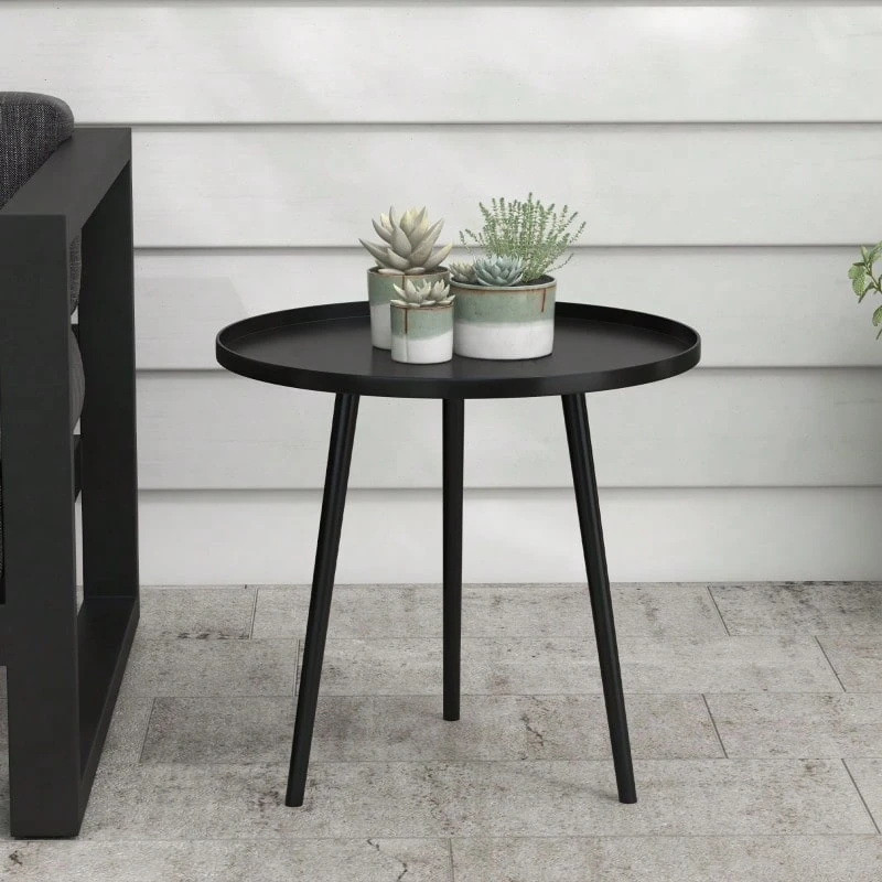 Outdoor Side Table, Garden Table, Round Patio Table, Steel, Ø 40 X H 50 Cm, Black - Black - View 1