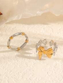 Bộ 2 chiếc nhẫn nơ bằng thép không gỉ dành cho nữ - Nhiều màu - Xem 3
