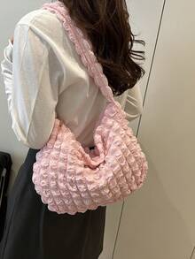 Bolso de hombro plisado con diseño de nube esponjosa, bolso casual de gran capacidad para ir al trabajo, nuevo diseño estilo coreano - Rosa Pálido - Ver 2