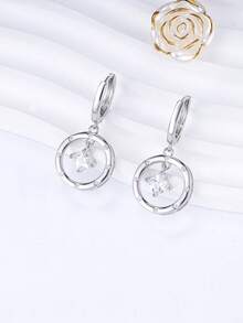 Bông tai bạc 925 không gây dị ứng, đính đá Cubic Zirconia, kiểu dáng tinh tế, phù hợp để đeo hàng ngày, quà tặng sinh nhật. - Bạc - Xem 3