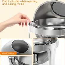 Juego de buffet de bandeja redonda de acero inoxidable superior con tapa enrollable y ventana de vidrio – Calentador de alimentos de tamaño completo de 6.3 QT para catering, fiestas, banquetes, servidor de buffet portátil, color plateado. - color original del acero inoxidable - Ver 5