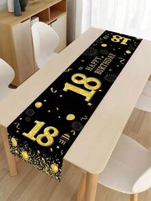 1pc 35*180cm Black & Gold Birthday Theme Table Runner, Happy Birthday Balloon & Diamond Pattern Tablecloth, For 50th 60th 70th 80th Birthday Party Decor, Dining Table Center Piece, Kitchen Decor, Disposable Party Tablecloth - Black Gold - View 15