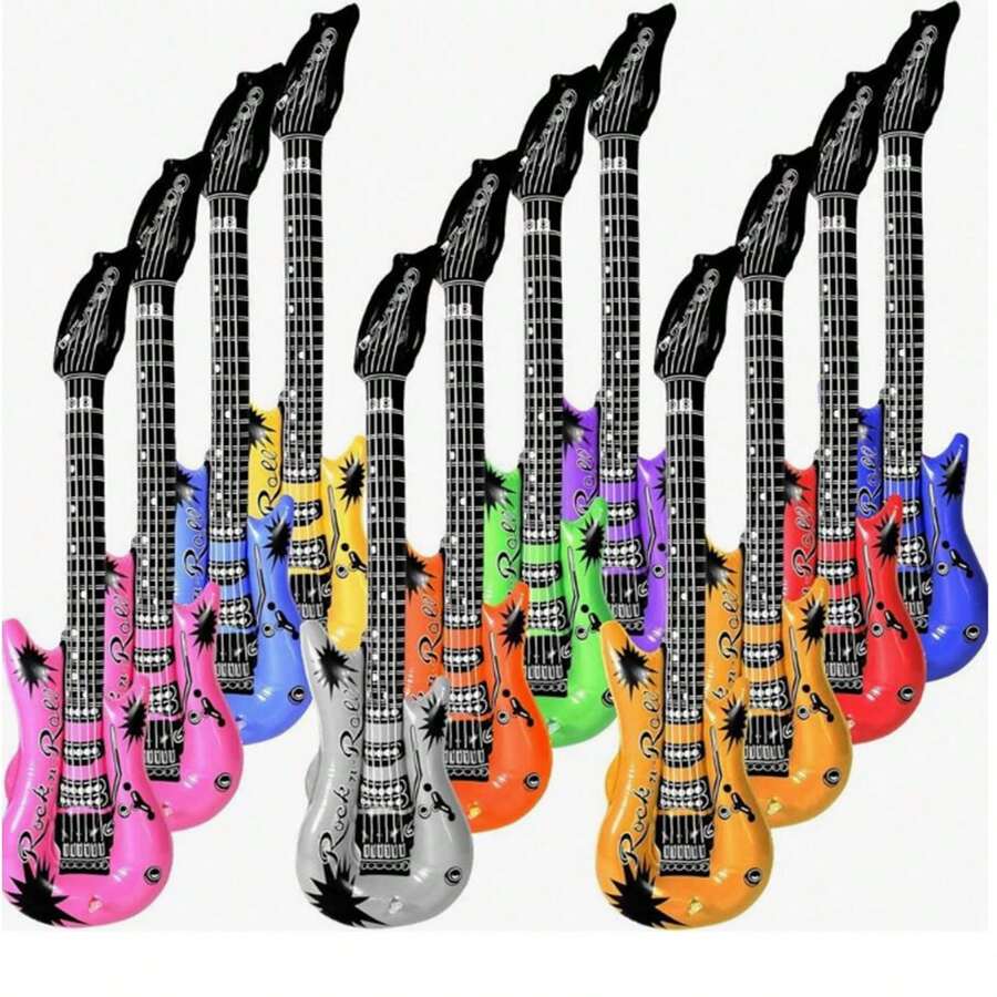 1/2/3/4/5/6/7/8/9/10/20pcs Inflatable Guitar, Rock Guitar Prop, Rock Music Party Decor, Inflatable Adult Guitar, Pool Party, Pool Floating Guitar, Guitar Prop, Wedding & Photo Booth Prop, Birthday Party Decor, Home Decor, Party Supplies, Guitar Gift, Birthday Gift, Holiday Decor, Retro Rock - Multicolor - View 1