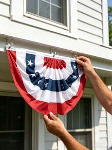 1pc Colorful Fanned American Flag Design, With Patriotic Pleated Details, Equipped With Brass Grommet For Easy Installation, Suitable For 4th Of July Decoration, Can Be Used For Outdoor Porch, Home Display, Holidays, Independence Day, Patriotic Celebration, Birthday, Anniversary, The 250th Anniversary,Lawn And Garden,Memorial Day Decorative Fan Flags For Yard, Lawn And Garden - Multicolor - View 6