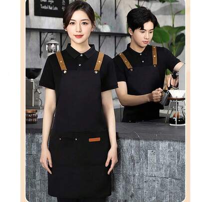 1 chiếc tạp dề làm việc bằng vải bạt bền chắc, chống thấm nước, chống dầu, có yếm điều chỉnh được, tạp dề tiện dụng chuyên nghiệp cho nhà bếp, quán cà phê, cửa hàng trà sữa và tiệm làm tóc, trang phục làm việc thời trang unisex dành cho nam và nữ.