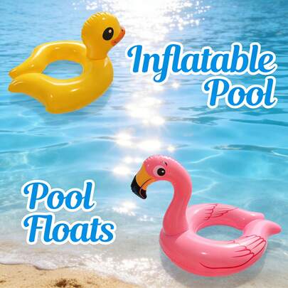 Cute Animal Shaped Inflatable Swimming Ring (Duck Or Flamingo Available), Thick PVC Material, Fun Floating Ring For Summer Water Play