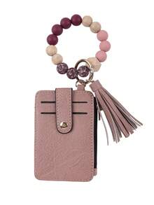 1 chiếc móc khóa kiêm ví đựng thẻ bằng gỗ lấy cảm hứng từ thiên nhiên, mặt dây chuyền bằng hạt silicon in hình và tua rua bằng da mềm, thiết kế ngăn đựng tiền xu có khóa kéo, móc khóa chống thất lạc, món quà thiết thực dành cho phụ nữ, bạn gái và người đi làm. - Nhiều màu - Xem 13