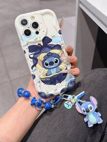 Disney Has Authorized, Phone Case - Chain Set, The Stitch Lilo & Stitch Phone Case Plus A Silicone 3D Or Fluffy Style Stitch Bracelet With Metallic Ring Removable Bracelet, Stitch And Angel Pattern, Compatible With Iphone 17/16/15/14/13/12/11/XS/XR/X Plus Pro Max, Wavy Design Phone Case For Girl, A Stylish Cartoon Summer Phone Case, The Perfect Gift Choice, Phone Protection, Durable Phone Cover, Great Gift For Friends And Family - 白色款式B - 查看 2