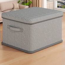 1pc Fabric Storage Box With Lid, Foldable Clothes Storage Box, Multifunctional Wardrobe Organizing Storage Box, Wardrobe Organizing Storage Box, Home Organizing Storage Box, Sturdy , Equipped With Handles On Both Sides, Simple Style Non-Woven Fabric Storage Box, Can Store Clothes - Grey - View 10