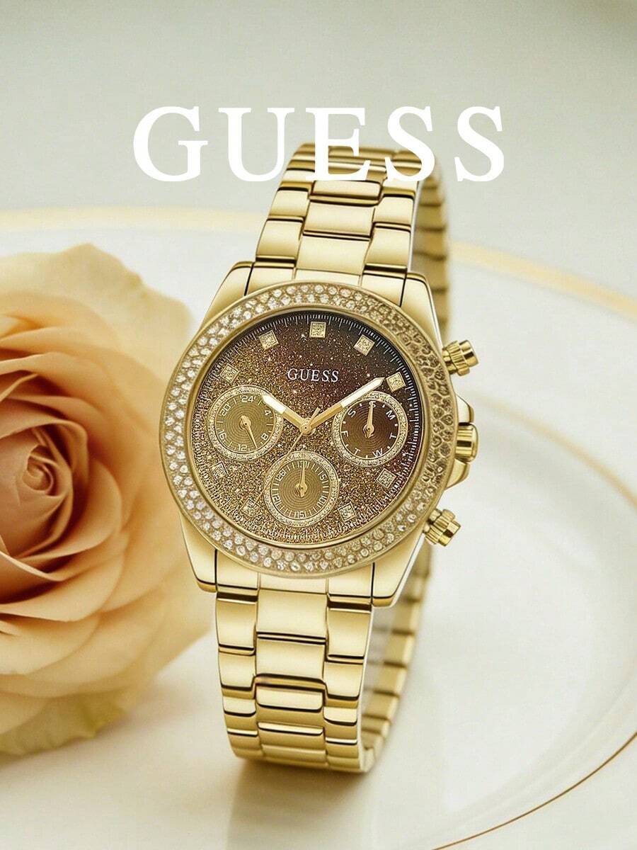 GUESS Sol 女士金色水晶装饰多功能手表 - 香檳金 - 查看 1
