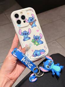 Disney Has Authorized, Phone Case - Chain Set, The Stitch Lilo & Stitch Phone Case Plus A Silicone 3D Or Fluffy Style Stitch Bracelet With Metallic Ring Removable Bracelet, Stitch And Angel Pattern, Compatible With Iphone 17/16/15/14/13/12/11/XS/XR/X Plus Pro Max, Wavy Design Phone Case For Girl, A Stylish Cartoon Summer Phone Case, The Perfect Gift Choice, Phone Protection, Durable Phone Cover, Great Gift For Friends And Family - 白色款式A - 查看 2