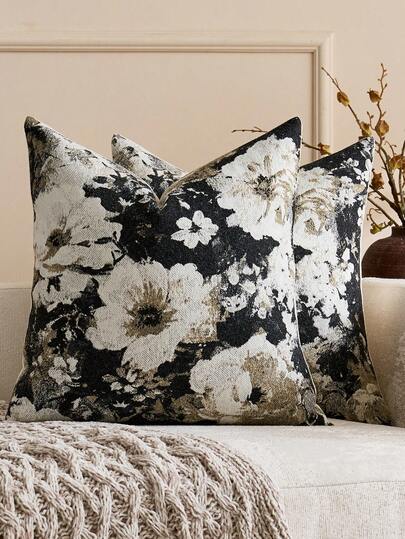 Neutral Floral Pillow Cover 18 X18 Inches, Vintage Chenille Square Throw Pillow Cover Soft Decorative Farmhouse Accent Couch Pillow Cover For Living Room Bedroom(1Pc,2Pcs Available)