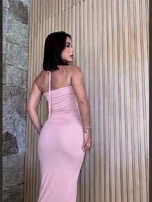 Women's Long Dress Thayna: Elegance, Boldness, Cut-Out, Stylish, Comfortable, 2026, Graduation/Wedding - 淺粉色 - 查看 2