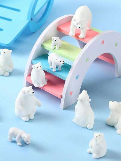 5pcs Random Mini Resin Polar Bear Decorations, Gardening Decor, Seasonal Resin Sculptures, Decorative Toy House, Mini Landscape Accessories Creative Birthday Gift, Christmas Gift Home Decor Creative Gift Decorations (White)