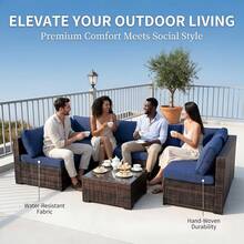7 Pieces Sofas For Living Room Outdoor Sectional Set Modern Rattan Furniture Set, Outdoor Combination Sofa Parlor Set With Cushions And Pillows - Màu xanh hải quân - Xem 2