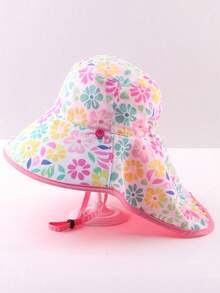 1 pieza Sombrero de cubo de tiburón azul marino con dibujos animados para niños pequeños y niños, con correa para el cuello, cordón ajustable, gorra para deportes al aire libre, color del silbato aleatorio - pequeñas flores coloridas - Ver 7