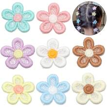 20pcs/Pack Dual-Color 5-Petal Flower Fabric Patch 2.7cm Colorful Grid Embroidery Applique For Clothing, Shoes, Hats, Hair Accessories, Hair Clips, Fabric Craft DIY Decoration - Five-petal Flower Appliqué - View 4